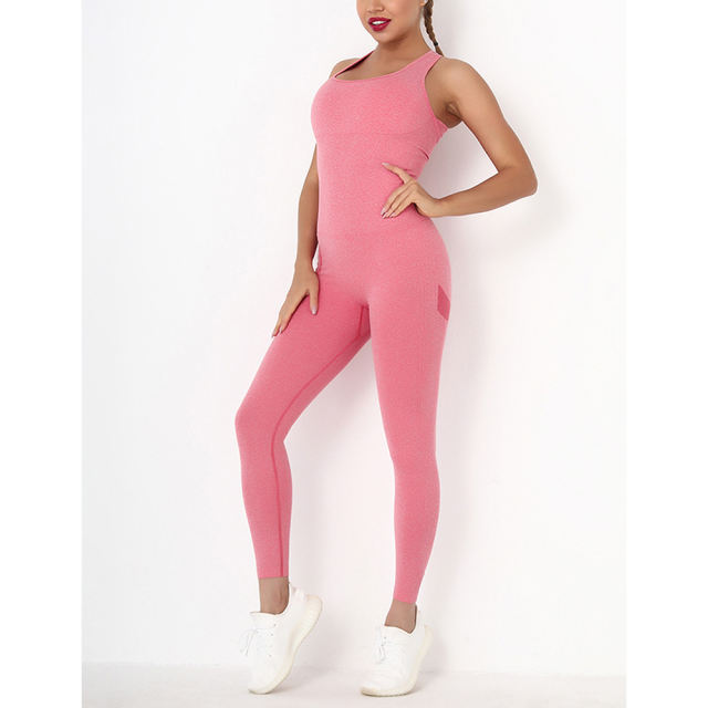 Red Back-Criss Seamless Yoga One Piece Jumpsuit TQE91567-3