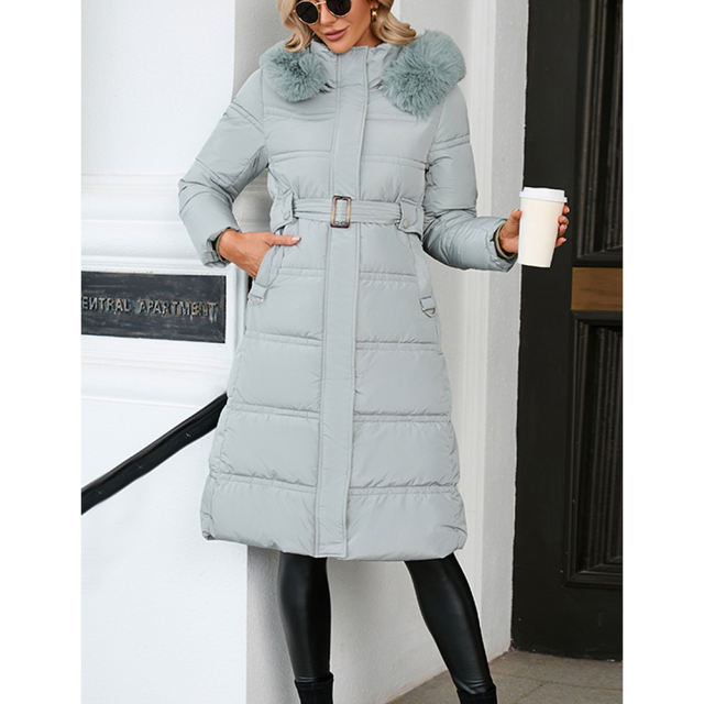 Light Blue Slim Fit Thick Down Jacket Long Coat TQK280218-30