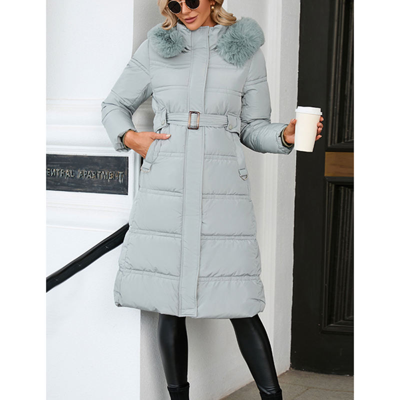Light Blue Slim Fit Thick Down Jacket Long Coat TQK280218-30