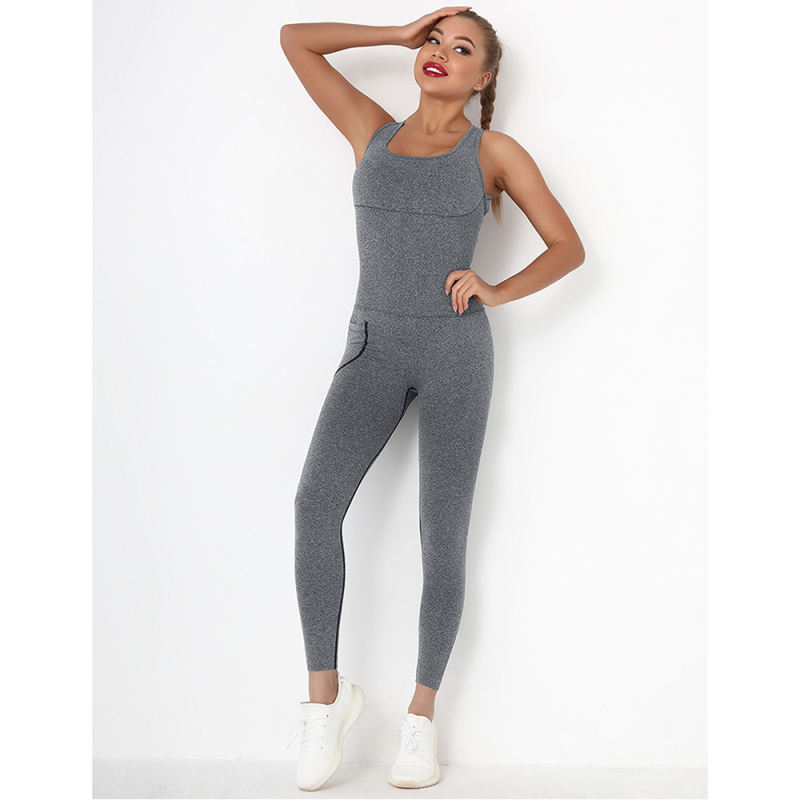 Dark Gray Back-Criss Seamless Yoga One Piece Jumpsuit TQE91567-23