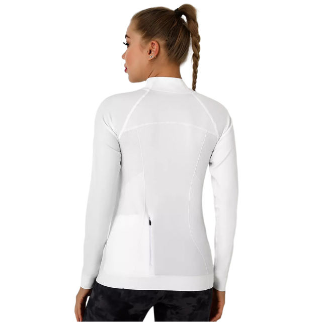 White Quick Dry Zipper Knit Tight Yoga Tops TQE91363-1