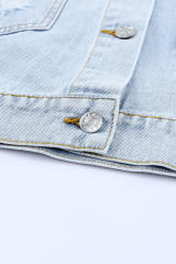 Sky Blue Leopard Star Distressed Cropped Denim Jacket LC788175-4
