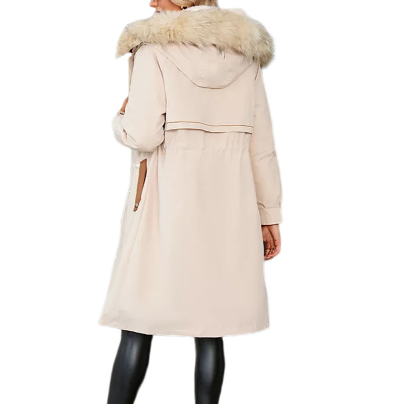 Apricot Zipper Plush Collar Parker Thick Coat 2pcs Set  TQK280219-18