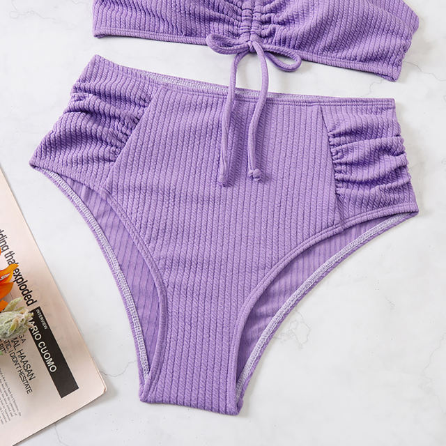 Purple Drawstring Front 2pcs Bikini Swimsuit TQK610263-8