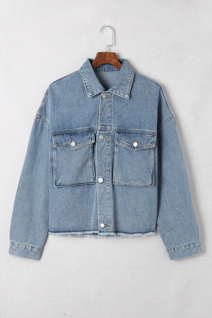 Sky Blue Raised On 90\'s Country Distressed Denim Jacket LC788244-4