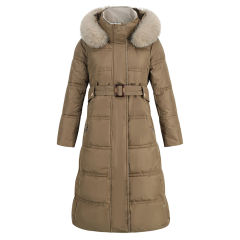 Brown Slim Fit Thick Down Jacket Long Coat TQK280218-17