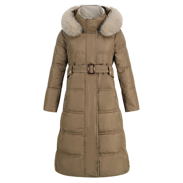 Brown Slim Fit Thick Down Jacket Long Coat TQK280218-17