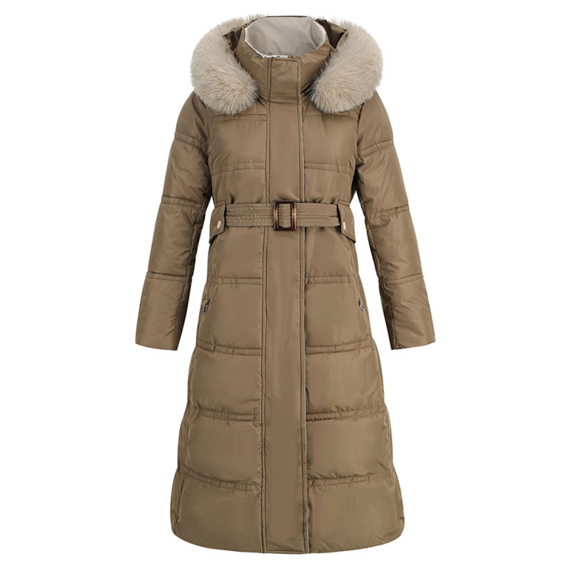 Brown Slim Fit Thick Down Jacket Long Coat TQK280218-17