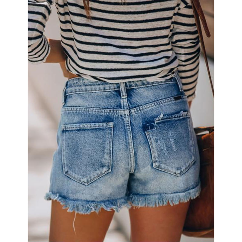 Blue Ripped Slim Fit Jean Shorts TQK530078-5