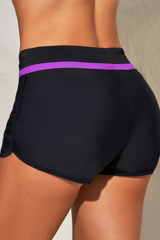 Purple Striped Drawstring High Waist Swimming Shorts LC472188-8