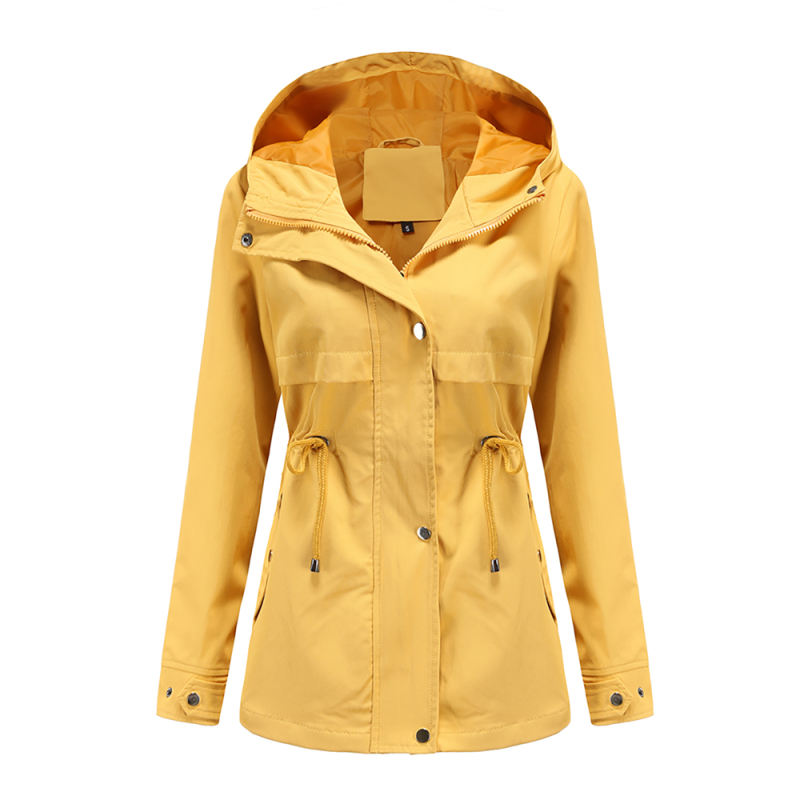 Yellow Waist Drawstring Hooded Outdoor Rainproof Coat TQK280126-7