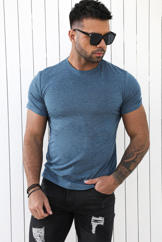 Blue Solid Basic Crewneck Short Sleeve Men\'s T-shirt MC252852-5
