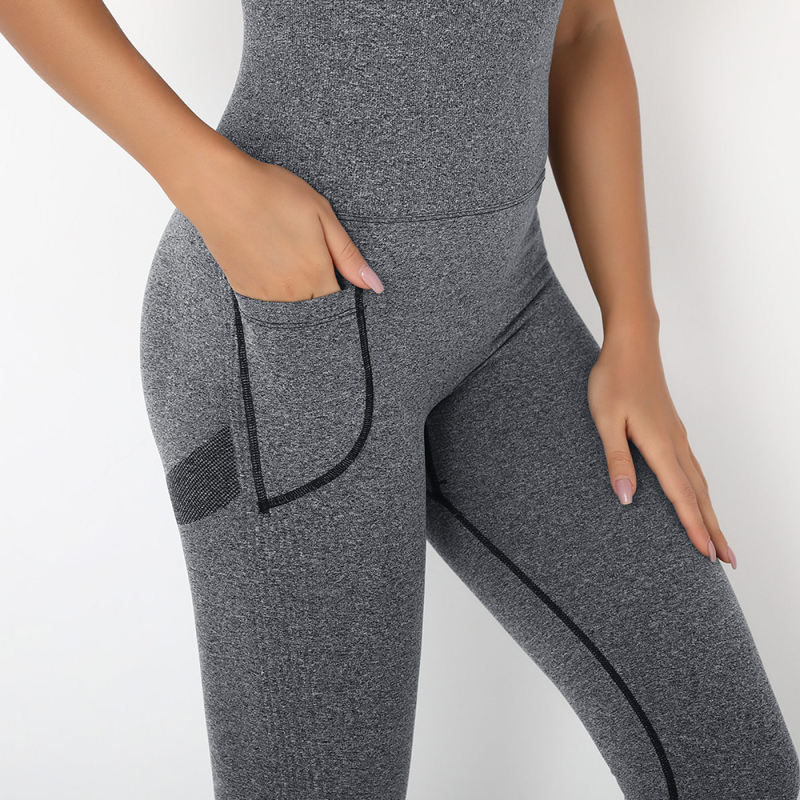 Dark Gray Back-Criss Seamless Yoga One Piece Jumpsuit TQE91567-23