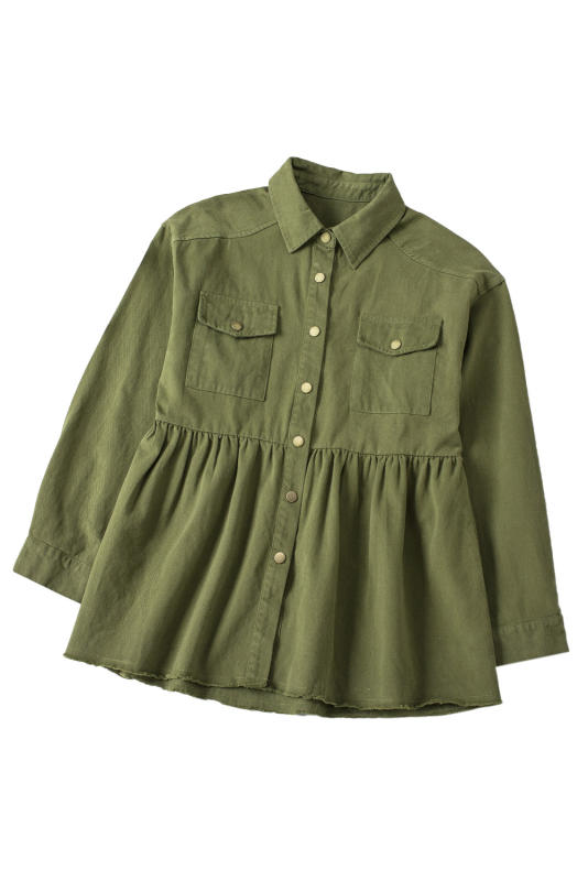 Green Snap Up Babydoll Shirt LC2552079-9