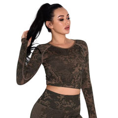 Yellow Camo Knit Seamless Long Sleeve Pant Yoga Set TQE91362-7