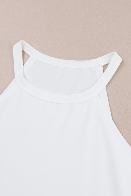 White Plain Halter Neck Tank Top LC2567064-1