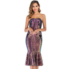 Gold Sequined Off Shoulder Mermaid Dress TQK330050-12