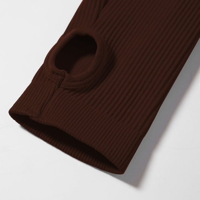 Coffee Seamless Stand Collar Jacket with Pant Yoga Set TQK710415-15