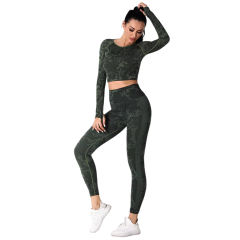 Army Green Camo Knit Seamless Long Sleeve Pant Yoga Set TQE91362-27