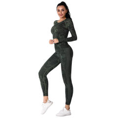 Army Green Camo Knit Seamless Long Sleeve Pant Yoga Set TQE91362-27