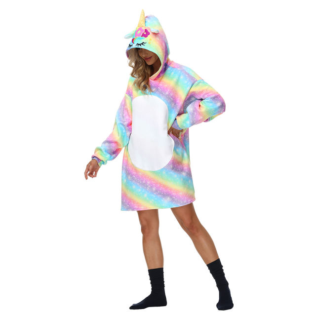 Multicolor Unicorn Cartoon Print Blanket Hoodie TQK230363-29