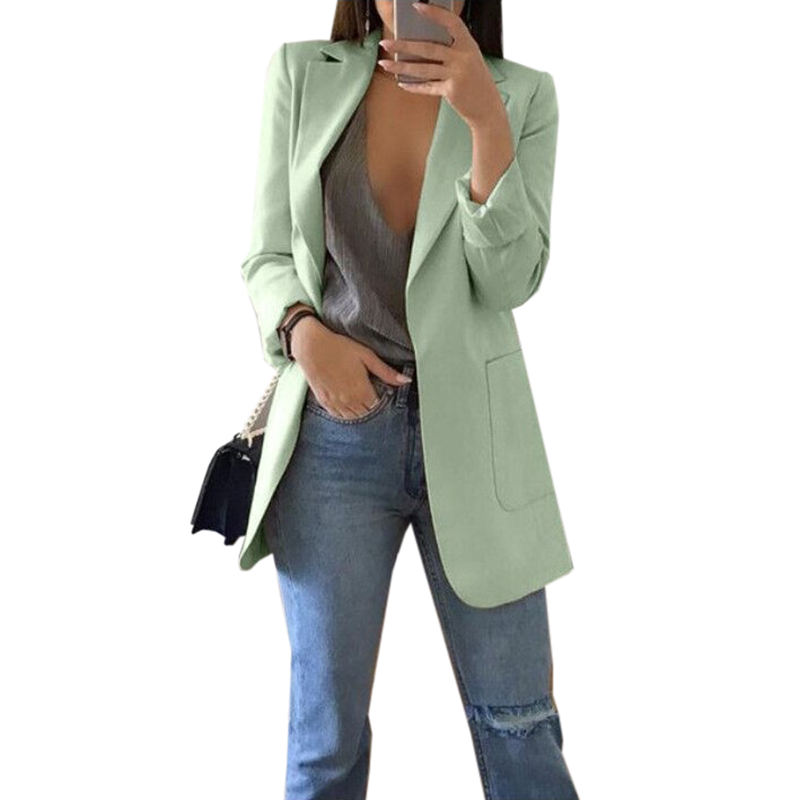 Light Green Turndown Collar Blazer With Pockets TQK260012-28