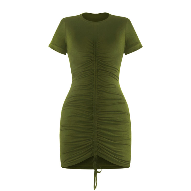 Army Green Short Sleeve Drawstring Bodycon T-Shirt Dress TQK311016-27