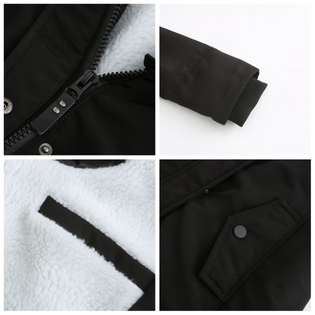 Black Plush Warm Hooded Parka Coat TQK280128-2