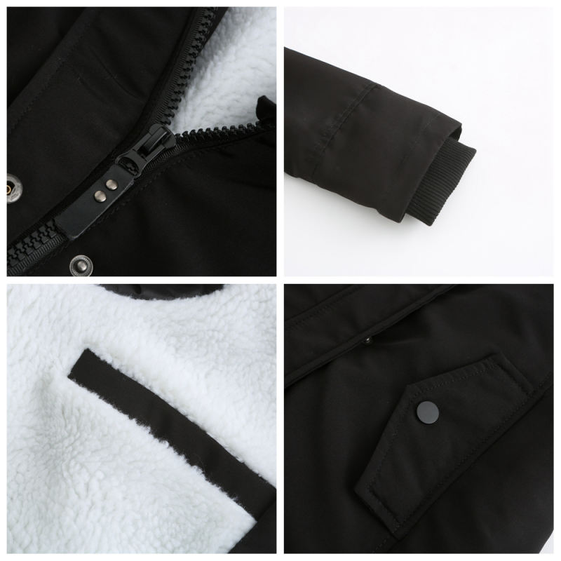 Black Plush Warm Hooded Parka Coat TQK280128-2