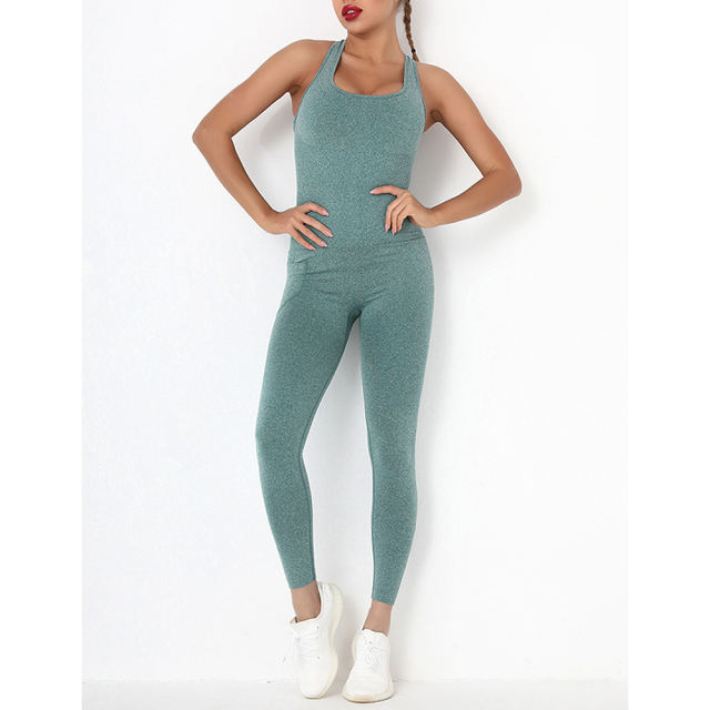 Green Back-Criss Seamless Yoga One Piece Jumpsuit TQE91567-9