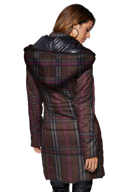 Brown Vintage Plaid Cotton Quilted Trench Coat LC85189-17