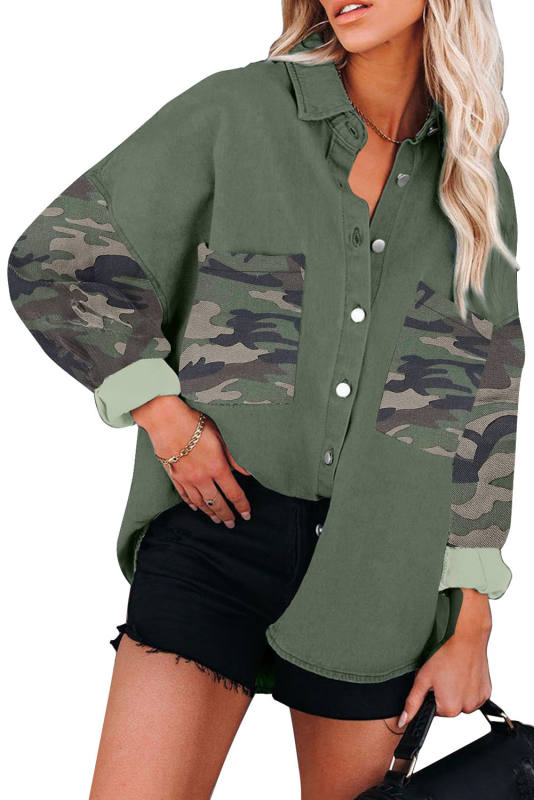 Green Camo Print Patchwork Button-up Jacket LC8511911-9