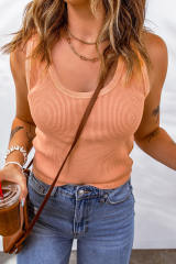 Pink Plain Waffle Knit U Neck Tank Top LC2567709-10