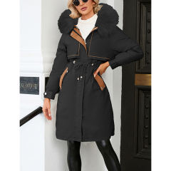 Black Zipper Plush Collar Parker Thick Coat 2pcs Set  TQK280219-2