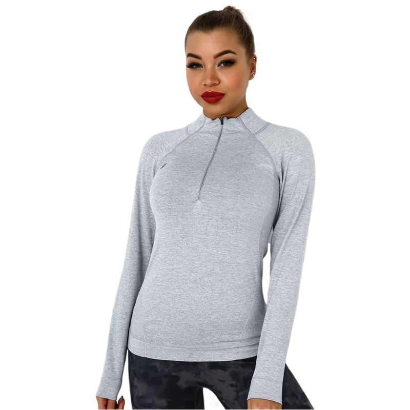 Light Gray Quick Dry Zipper Knit Tight Yoga Tops TQE91363-112