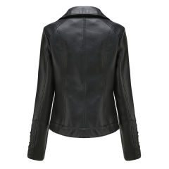 Black Zipper &amp; Bandage PU Leather Jacket TQK280142-2