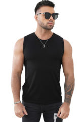 Black Solid O Neck Slim-fit Men\'s Tank Top MC256181-2