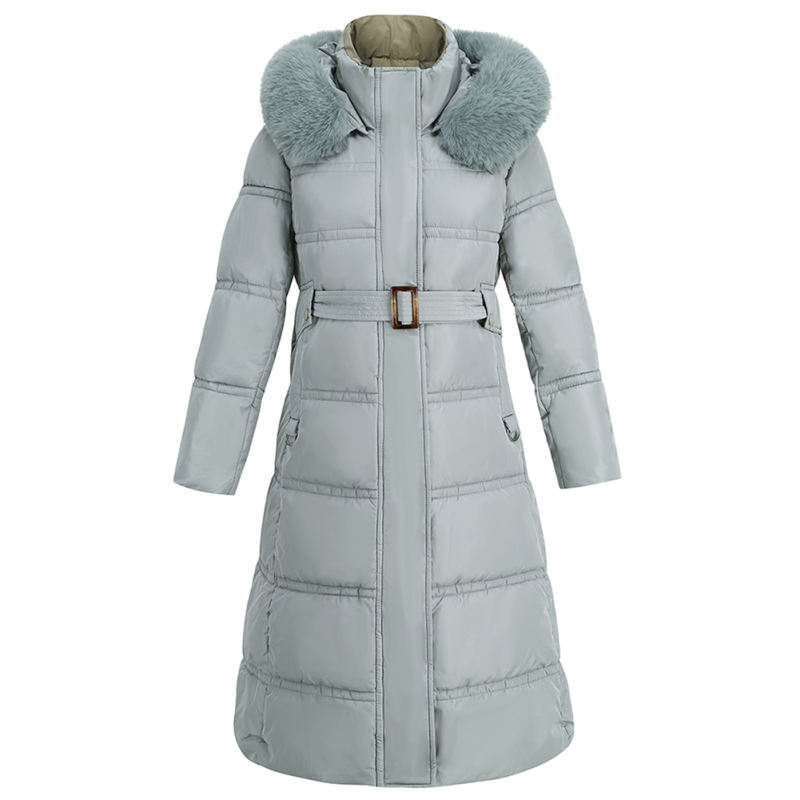 Light Blue Slim Fit Thick Down Jacket Long Coat TQK280218-30