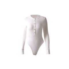 White Long Sleeve Button Down Bodysuit TQK550097-1