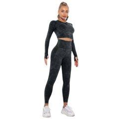 Black Nylon Seamless Long Sleeve Pant Yoga Set TQE91361-2