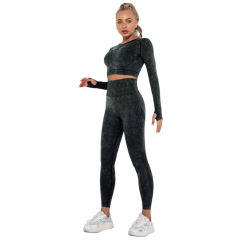 Black Nylon Seamless Long Sleeve Pant Yoga Set TQE91361-2