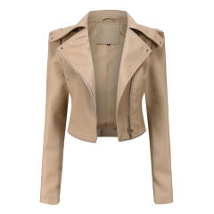 Apricot Removable Hem Leather PU Leather Jacket TQK280125-15