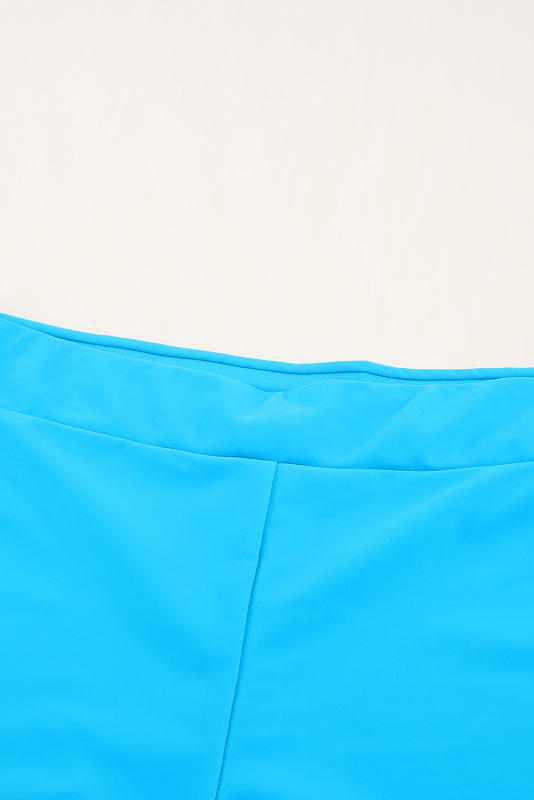 Sky Blue Ruffled Sleeveless V Neck Plus Size Swimsuit LC415306-4