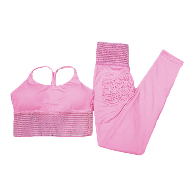 Pink Bra with Poacketed Pant Yoga Set TQE91359-10