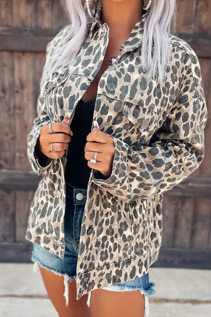 Leopard Print Button up Denim Jacket LC788209-20
