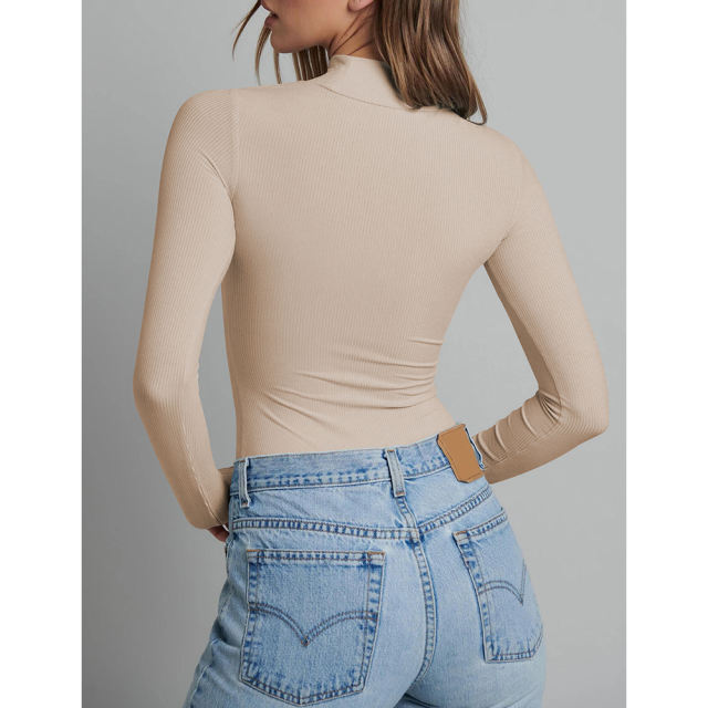 Apricot Asymetrical Cut-out Long Sleeve Bodysuit TQV220111-18