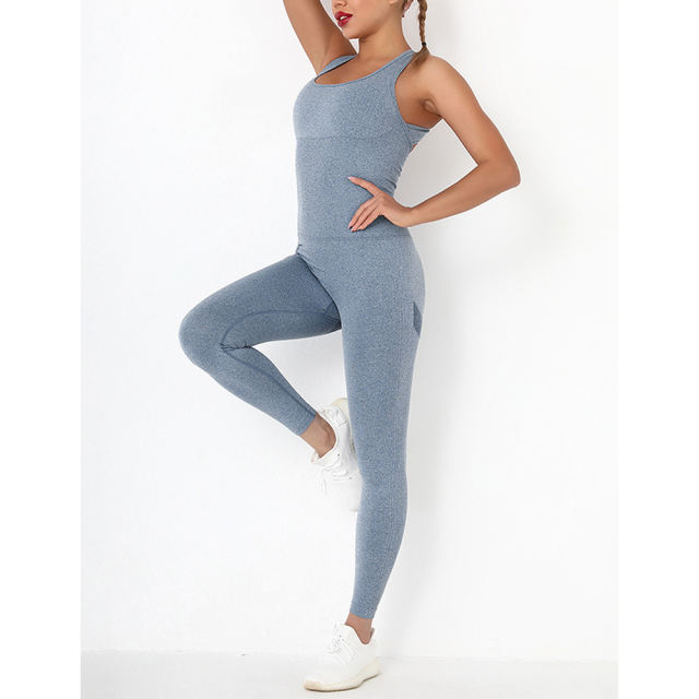 Blue Back-Criss Seamless Yoga One Piece Jumpsuit TQE91567-5