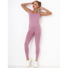 Wine Red Back-Criss Seamless Yoga One Piece Jumpsuit TQE91567-103