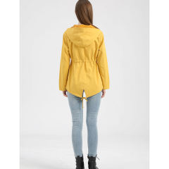 Yellow Waist Drawstring Hooded Outdoor Rainproof Coat TQK280126-7