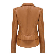 Camel Removable Hem Leather PU Leather Jacket TQK280125-58